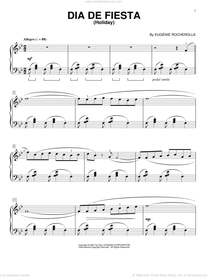 Dia De Fiesta (Holiday) sheet music for piano solo by Eugenie Rocherolle, intermediate skill level