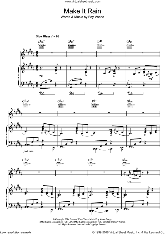 Make It Rain sheet music for voice, piano or guitar by Ed Sheeran and Foy Vance, intermediate skill level