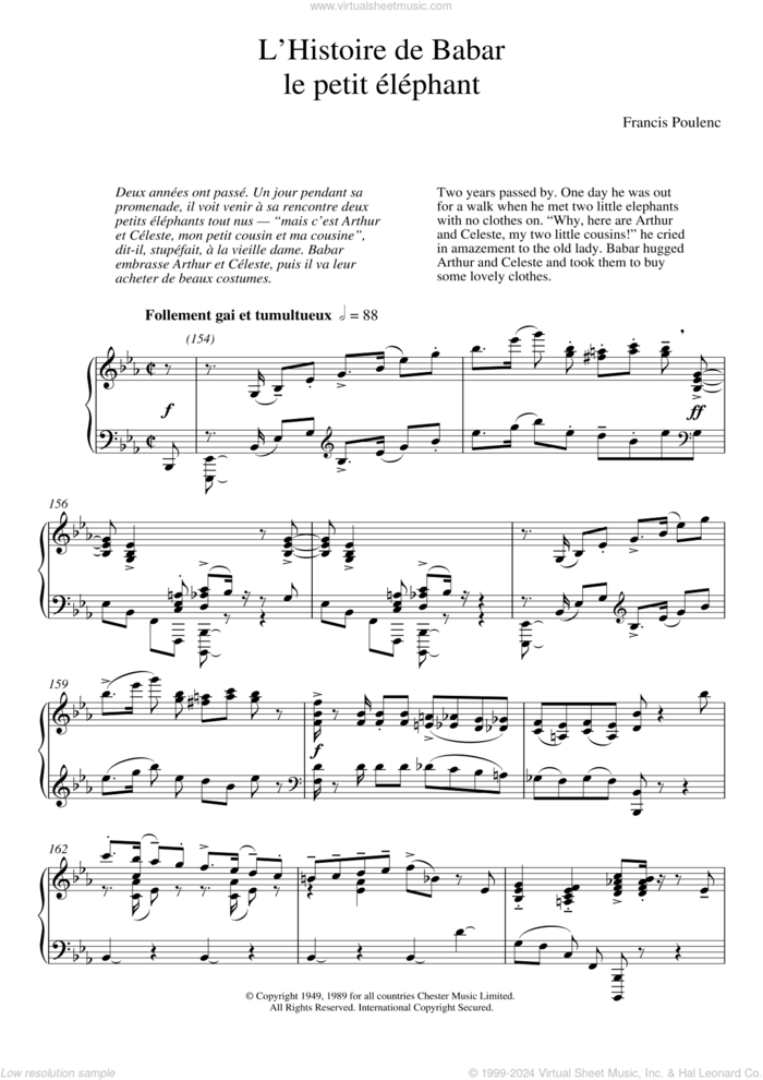 L'Histoire De Babar sheet music for piano solo by Francis Poulenc, classical score, intermediate skill level