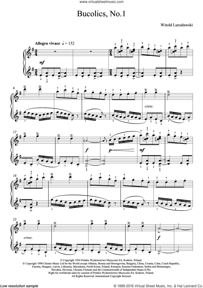 Bucolics, No.1 sheet music for piano solo by Witold Lutoslawski, classical score, intermediate skill level