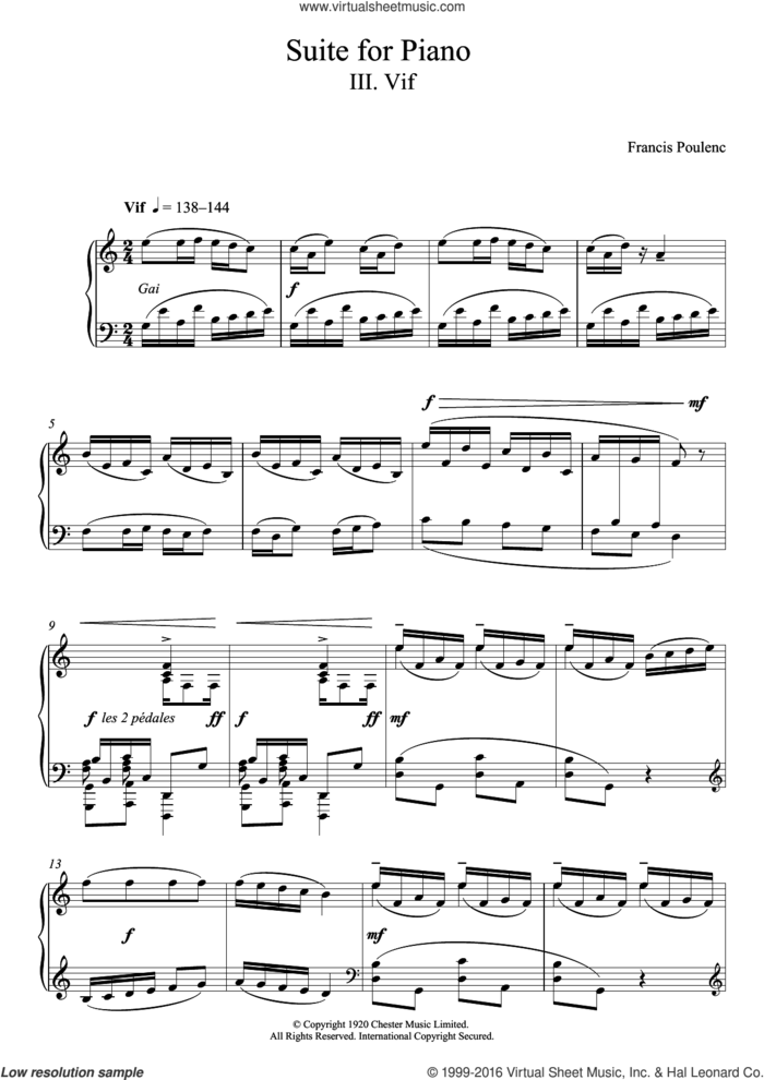 Suite for Piano - III. Vif sheet music for piano solo by Francis Poulenc, classical score, intermediate skill level