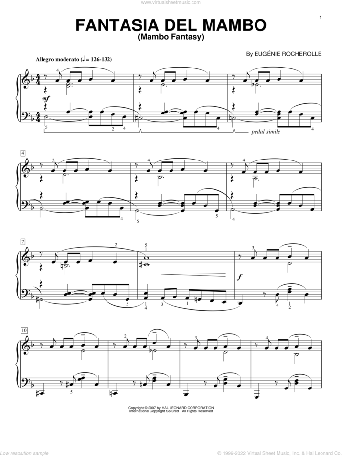 Fantasia Del Mambo (Mambo Fantasy) sheet music for piano solo by Eugenie Rocherolle, intermediate skill level