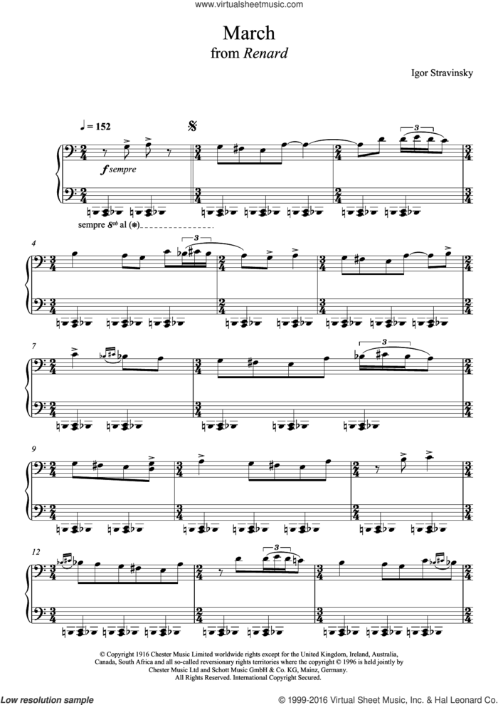 March from Renard sheet music for piano solo by Igor Stravinsky, classical score, intermediate skill level
