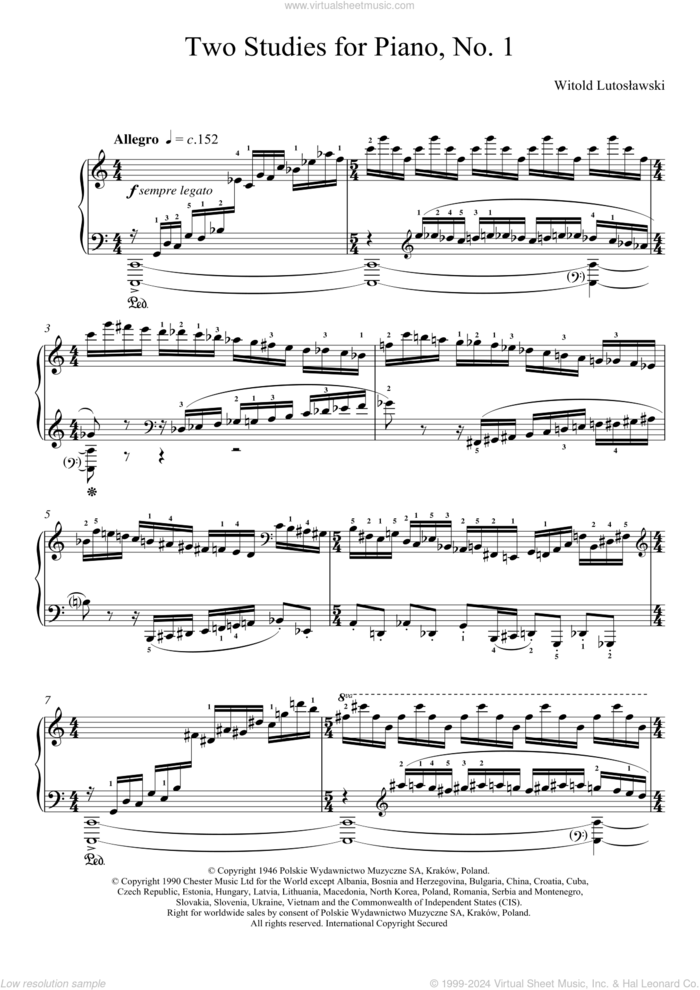 Two Studies For Piano, 1. Allegro sheet music for piano solo by Witold Lutoslawski, classical score, intermediate skill level