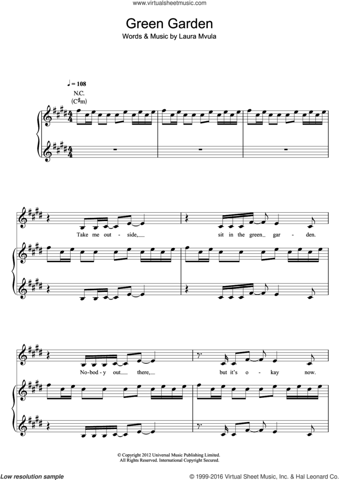Green Garden sheet music for voice, piano or guitar by Laura Mvula, intermediate skill level