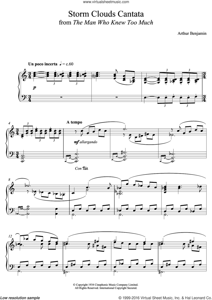 The Storm Clouds Cantata sheet music for piano solo by Arthur Benjamin, intermediate skill level