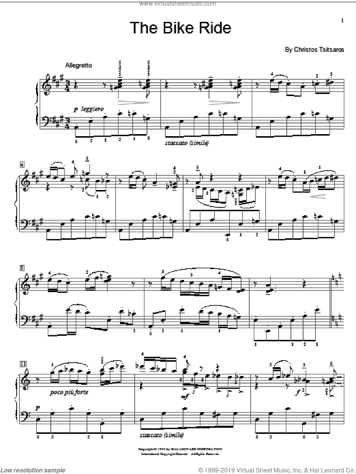 The Bike Ride sheet music for piano solo (elementary) by Christos Tsitsaros and Miscellaneous, beginner piano (elementary)