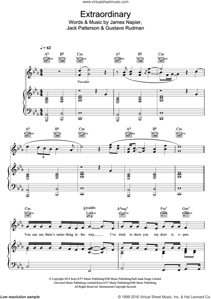 Extraordinary sheet music for voice, piano or guitar by Clean Bandit, Gustave Rudman, Jack Patterson and James Napier, intermediate skill level