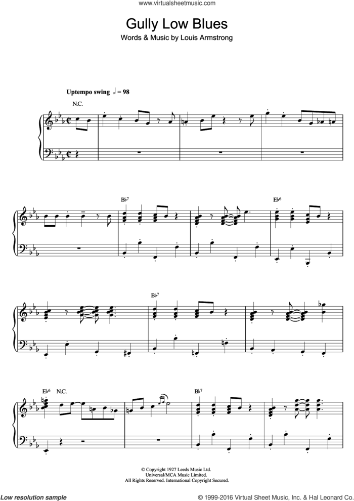Gully Low Blues sheet music for voice, piano or guitar by Louis Armstrong, intermediate skill level