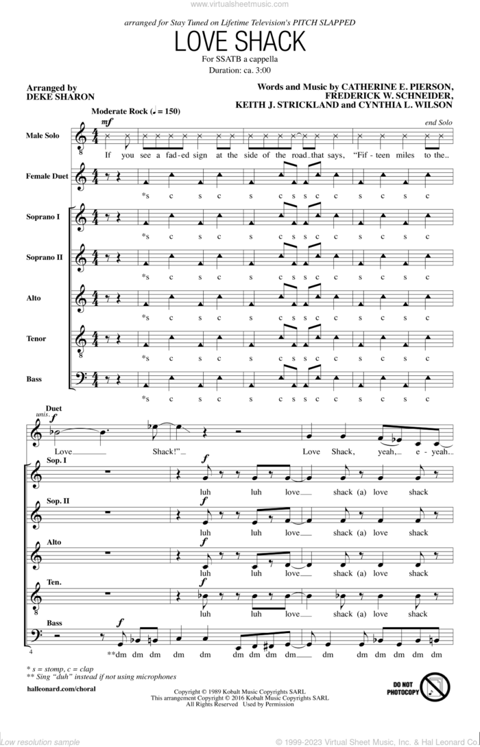 Love Shack sheet music for choir (SSATB) by Deke Sharon, Catherine E. Pierson, Cynthia L. Wilson, Frederick W. Schneider and Keith Strickland, intermediate skill level