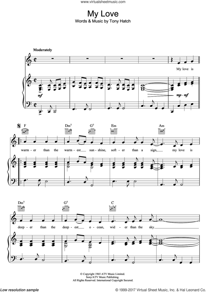 My Love sheet music for voice, piano or guitar by Petula Clark and Tony Hatch, intermediate skill level