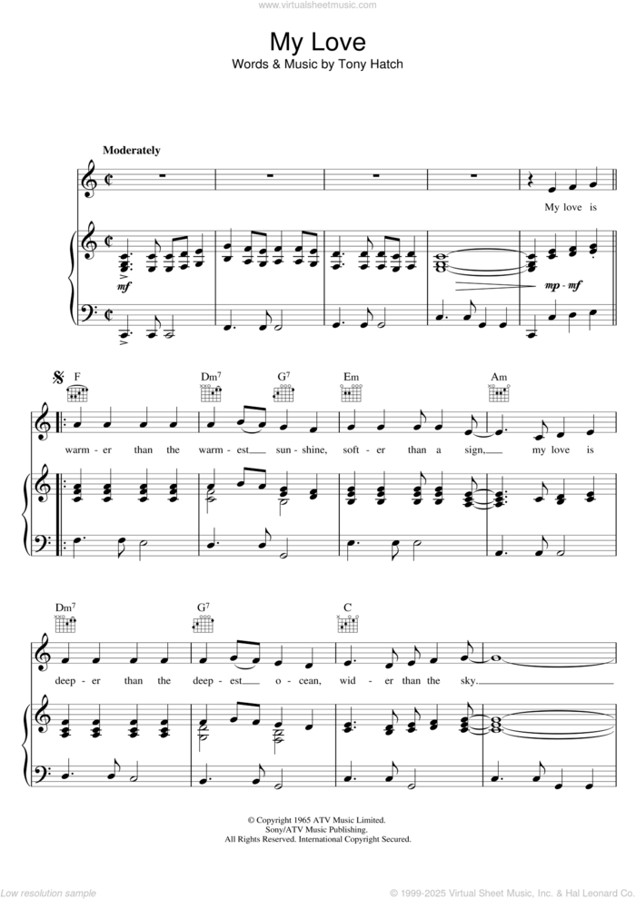 My Love sheet music for voice, piano or guitar by Petula Clark and Tony Hatch, intermediate skill level