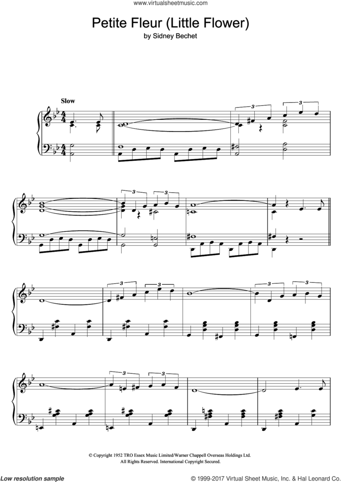 Petite Fleur (Little Flower) sheet music for piano solo by Chris Barber's Jazz Band and Sidney Bechet, intermediate skill level