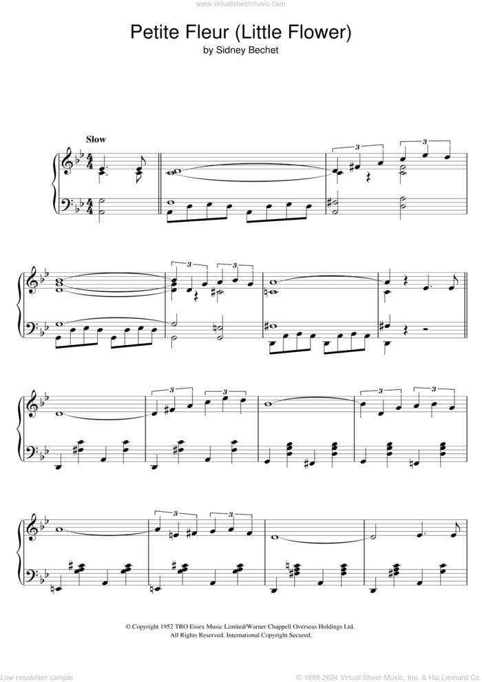 Petite Fleur (Little Flower) sheet music for piano solo by Chris Barber's Jazz Band and Sidney Bechet, intermediate skill level