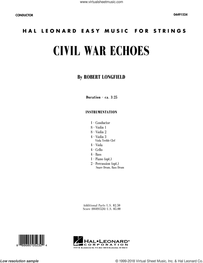 Civil War Echoes (COMPLETE) sheet music for orchestra by Robert Longfield, intermediate skill level