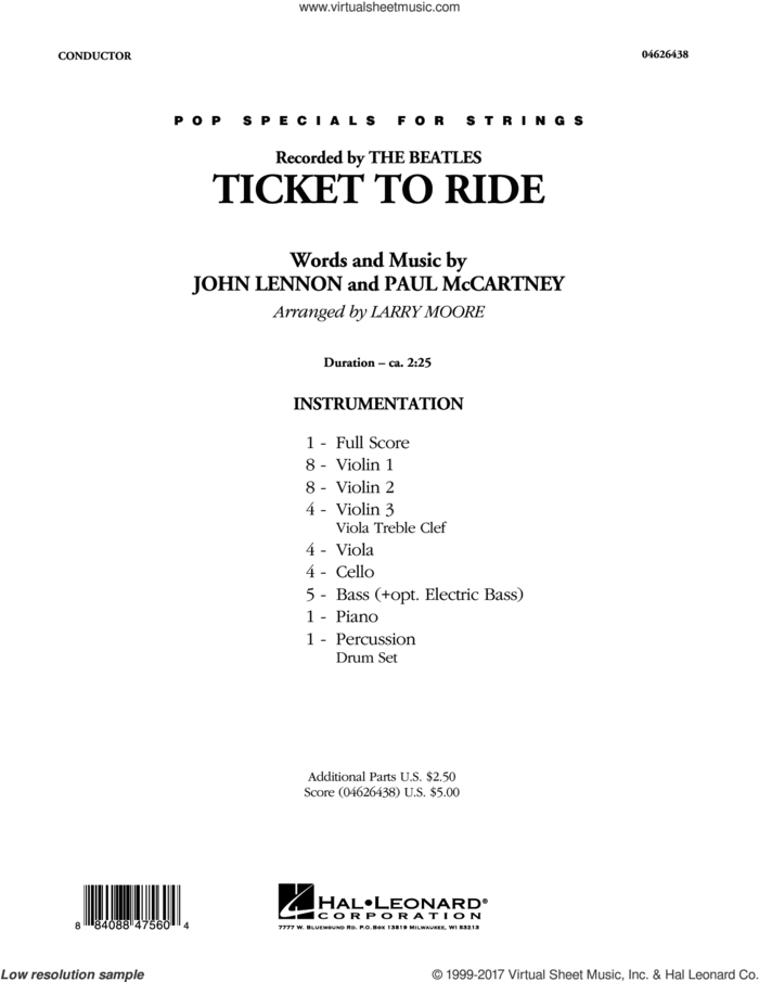 Ticket to Ride (COMPLETE) sheet music for orchestra by The Beatles, John Lennon, Larry Moore and Paul McCartney, intermediate skill level