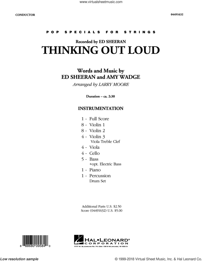 Thinking Out Loud (COMPLETE) sheet music for orchestra by Ed Sheeran, Amy Wadge and Larry Moore, wedding score, intermediate skill level