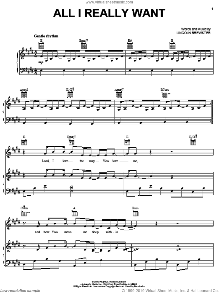 All I Really Want sheet music for voice, piano or guitar by Lincoln Brewster, intermediate skill level