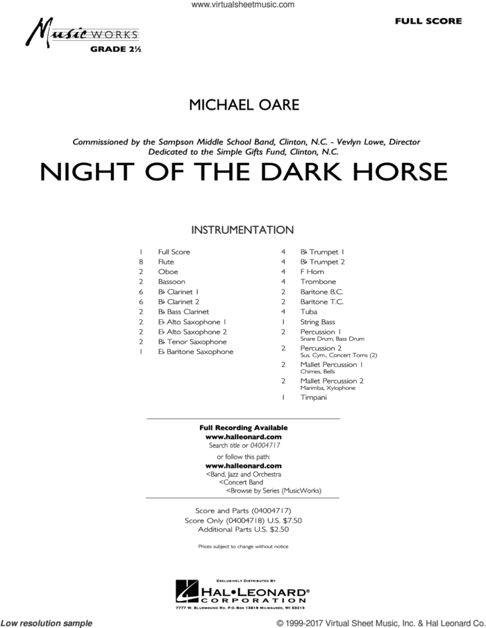 Night of the Dark Horse (COMPLETE) sheet music for concert band by Michael Oare, intermediate skill level