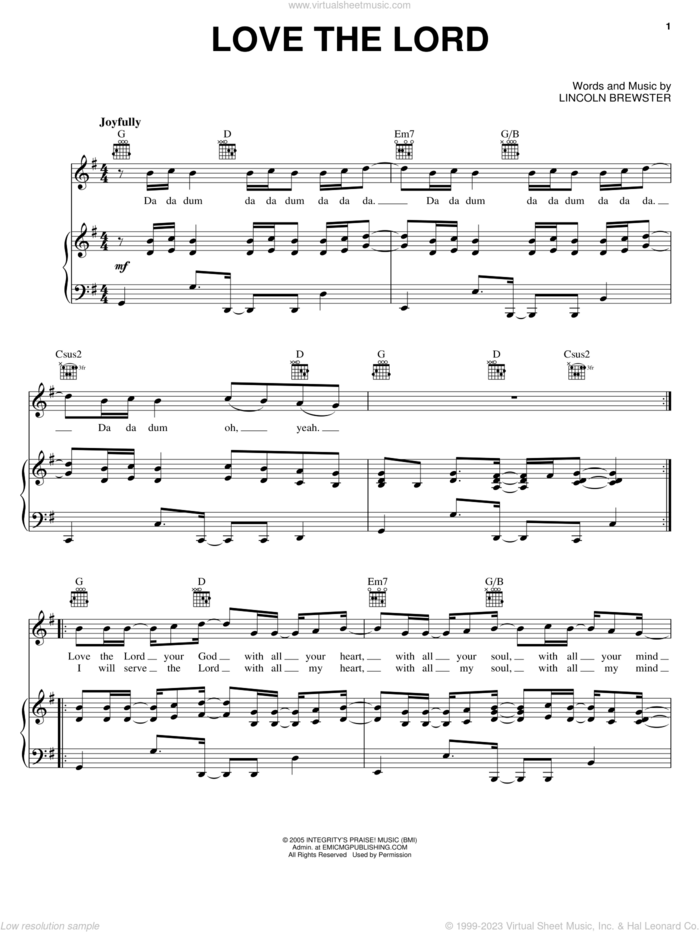 Love The Lord sheet music for voice, piano or guitar by Lincoln Brewster, intermediate skill level