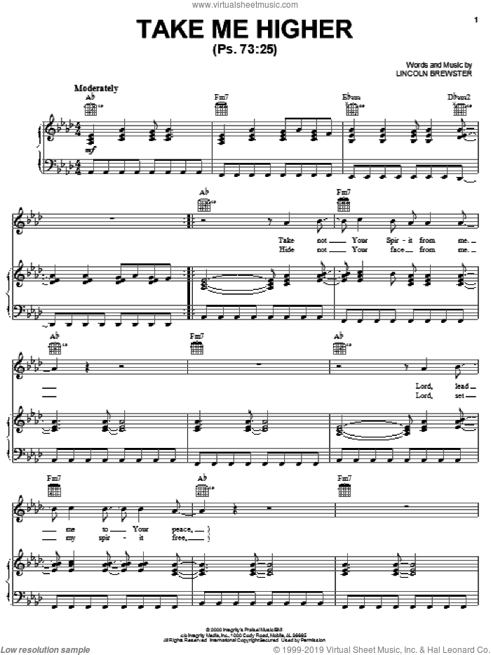 Take Me Higher sheet music for voice, piano or guitar by Lincoln Brewster, intermediate skill level