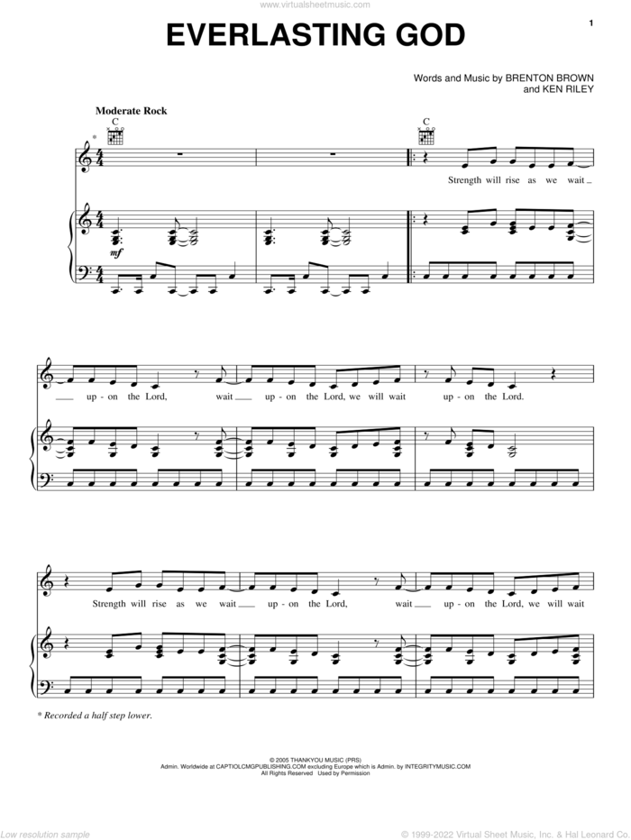 Everlasting God sheet music for voice, piano or guitar by Lincoln Brewster, Chris Tomlin, Brenton Brown and Ken Riley, intermediate skill level