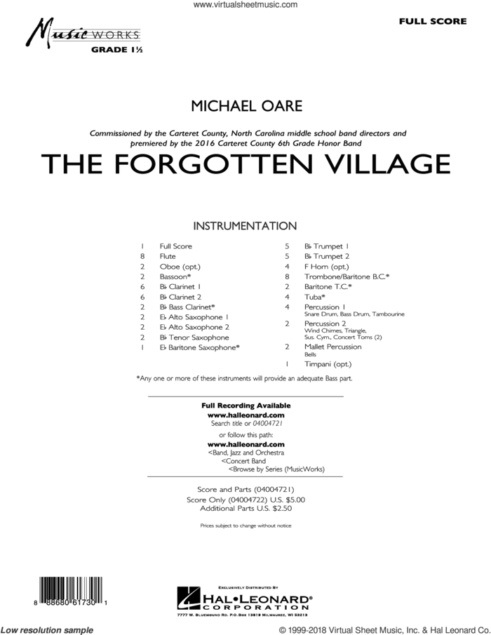 The Forgotten Village (COMPLETE) sheet music for concert band by Michael Oare, intermediate skill level