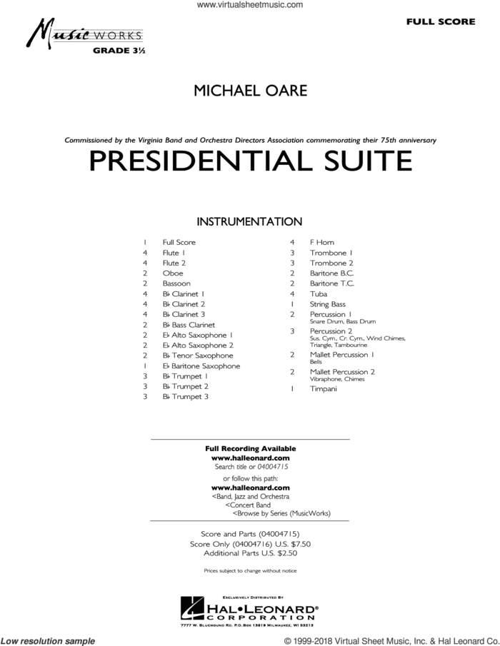 Presidential Suite (COMPLETE) sheet music for concert band by Michael Oare, intermediate skill level