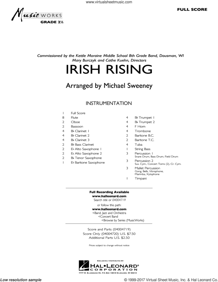 Irish Rising (COMPLETE) sheet music for concert band by Michael Sweeney and Traditional Irish Folksong, intermediate skill level