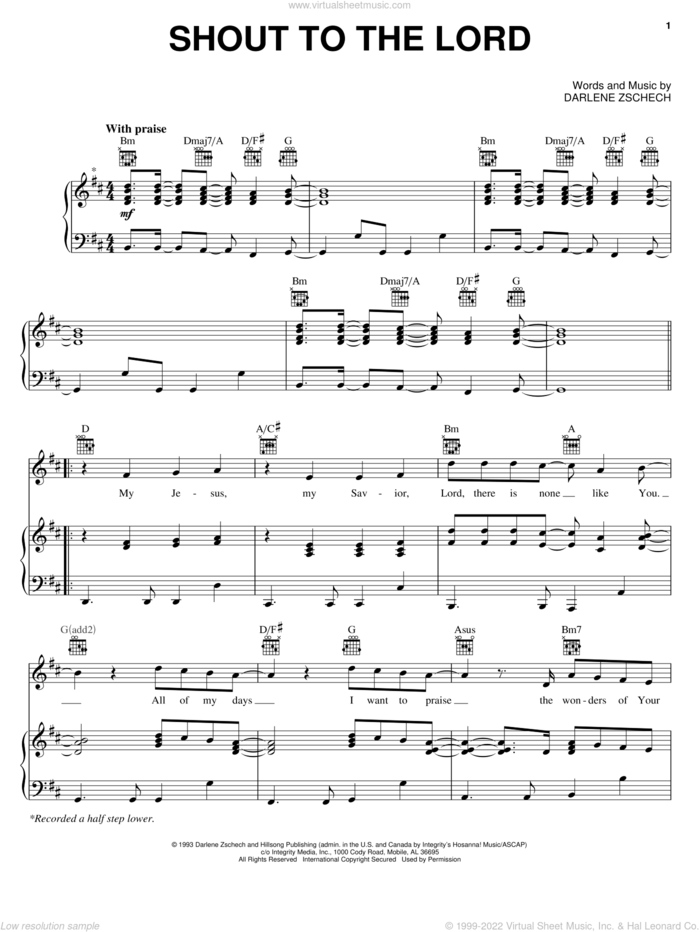 Shout To The Lord sheet music for voice, piano or guitar by Lincoln Brewster and Darlene Zschech, intermediate skill level