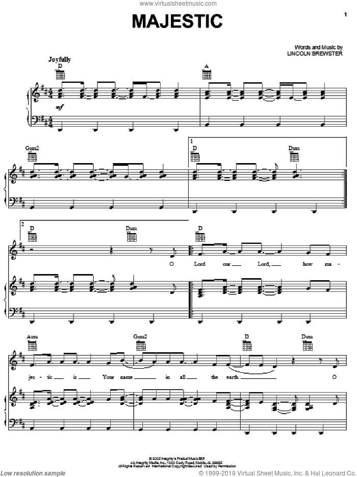 Majestic sheet music for voice, piano or guitar by Lincoln Brewster, intermediate skill level