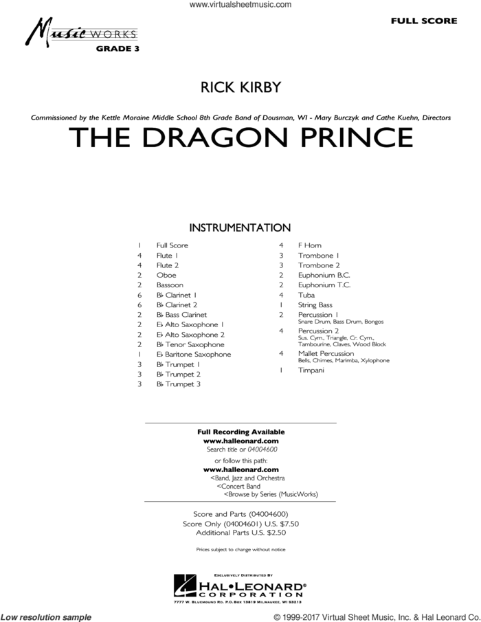 The Dragon Prince (COMPLETE) sheet music for concert band by Rick Kirby, intermediate skill level