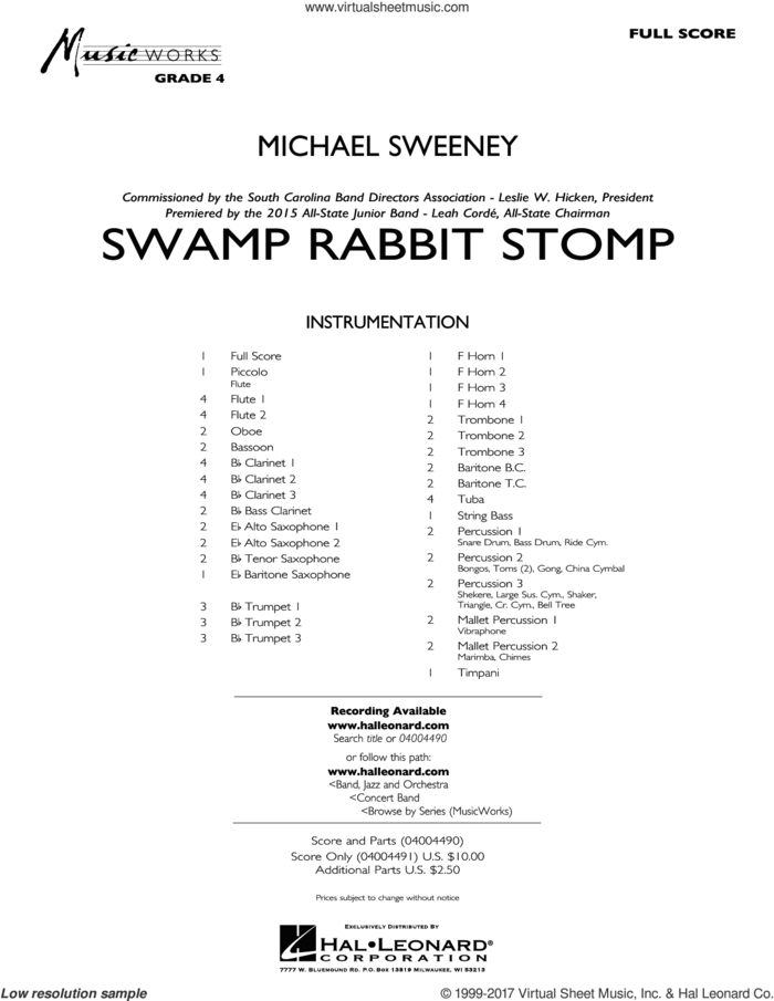 Swamp Rabbit Stomp (COMPLETE) sheet music for concert band by Michael Sweeney, intermediate skill level