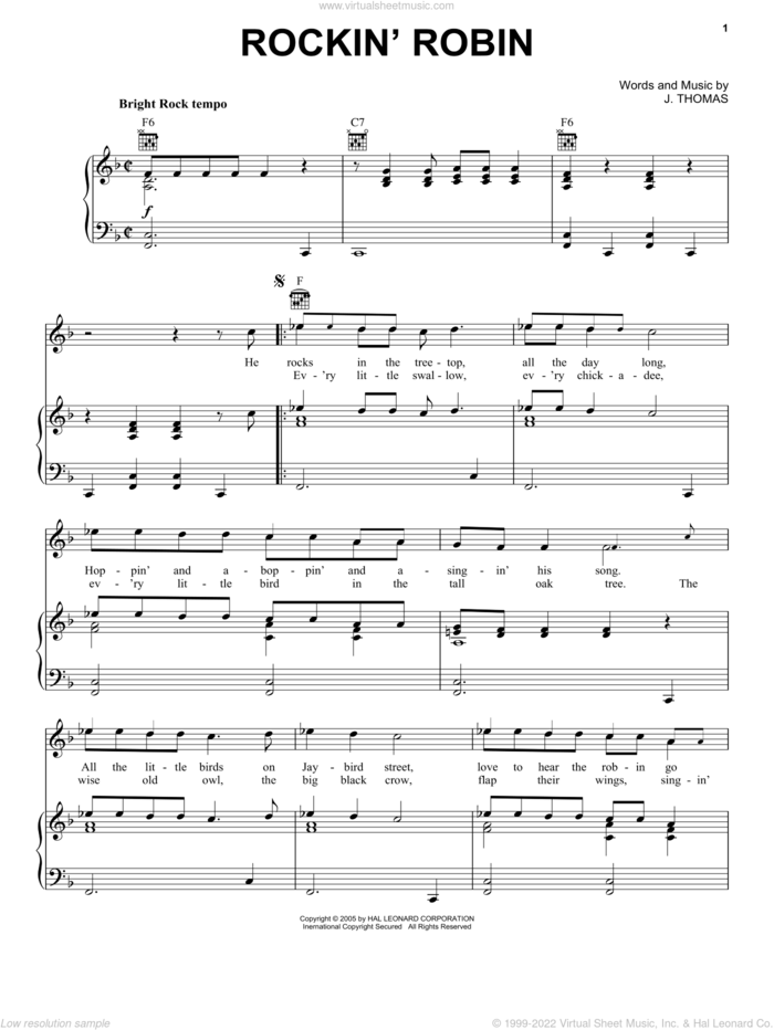 Rockin' Robin sheet music for voice, piano or guitar by Bobby Day, Michael Jackson and Thomas Jimmie, intermediate skill level