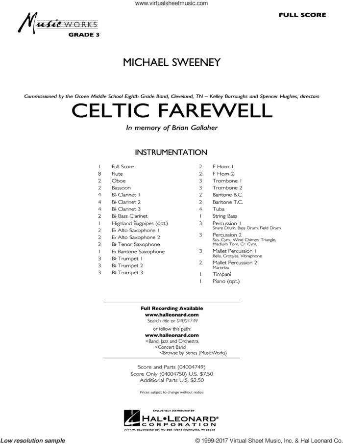 Celtic Farewell (COMPLETE) sheet music for concert band by Michael Sweeney, intermediate skill level