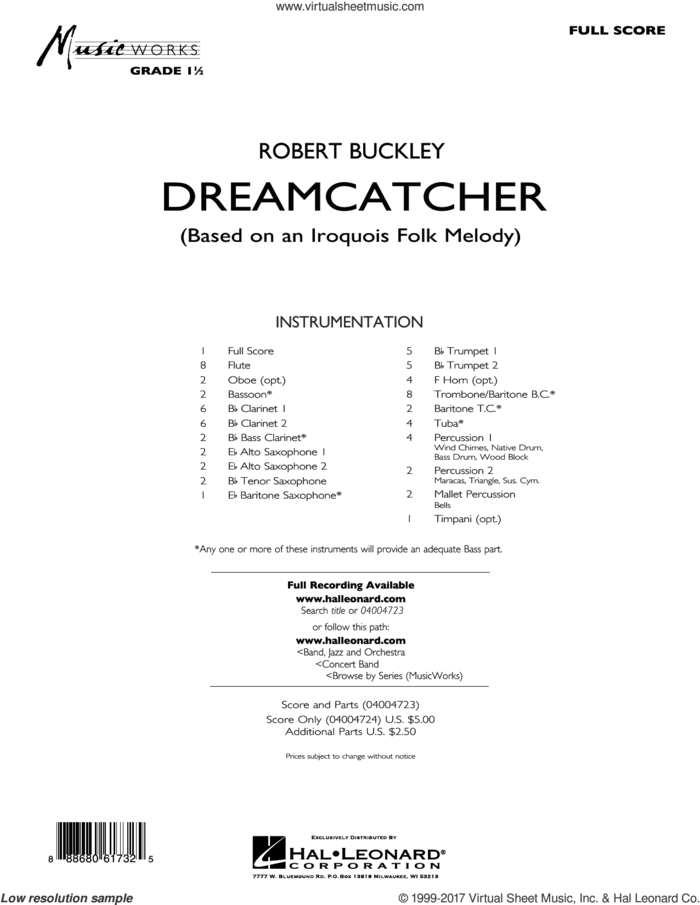 Dreamcatcher (COMPLETE) sheet music for concert band by Robert Buckley, intermediate skill level