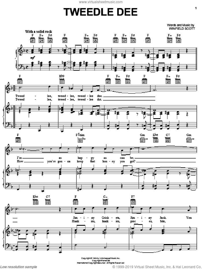 Tweedle Dee sheet music for voice, piano or guitar by Elvis Presley, Georgia Gibbs and Winfield Scott, intermediate skill level