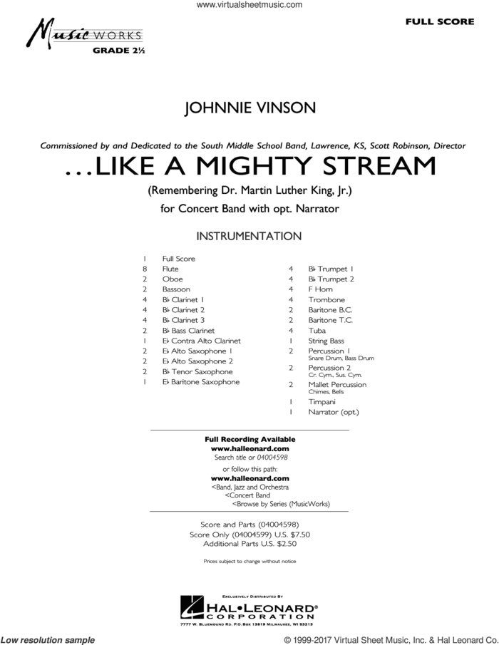 Like a Mighty Stream (for Concert Band and Narrator) (COMPLETE) sheet music for concert band by Johnnie Vinson, intermediate skill level
