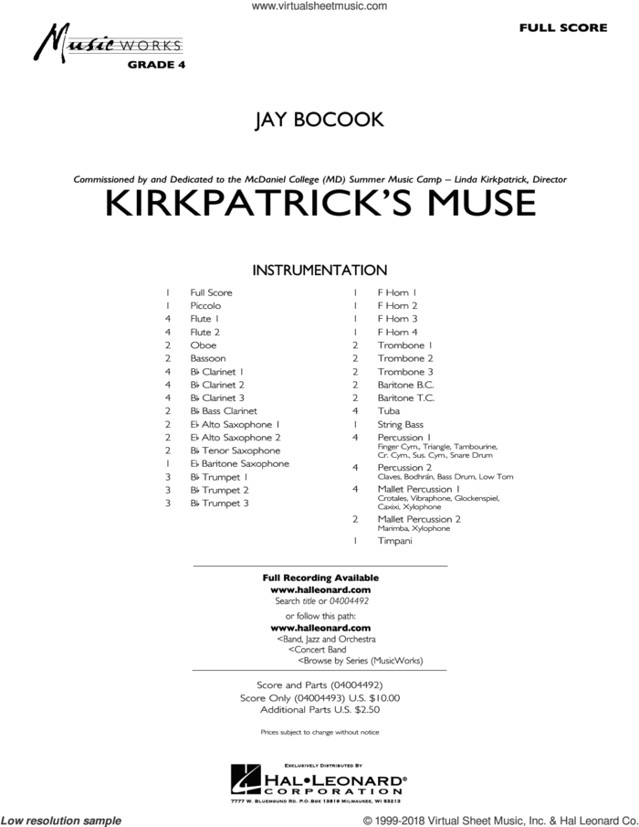 Kirkpatrick's Muse (COMPLETE) sheet music for concert band by Jay Bocook, intermediate skill level