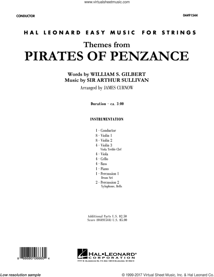 Themes from Pirates of Penzance (COMPLETE) sheet music for orchestra by Arthur Sullivan, James Curnow and William S. Gilbert, intermediate skill level