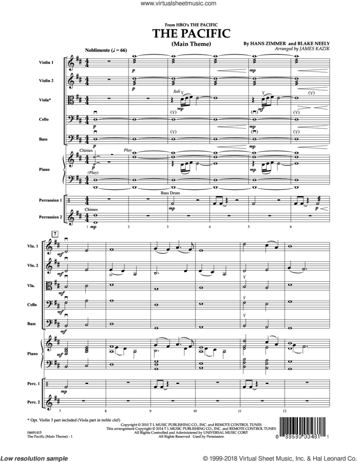 The Pacific (Main Title) (COMPLETE) sheet music for orchestra by Hans Zimmer, Blake Neely and James Kazik, intermediate skill level