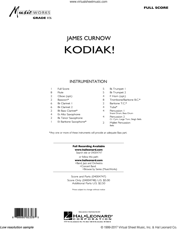 Kodiak! (COMPLETE) sheet music for concert band by James Curnow, intermediate skill level