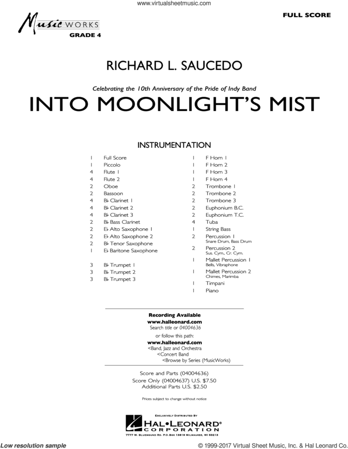 Into Moonlight's Mist (COMPLETE) sheet music for concert band by Richard L. Saucedo, intermediate skill level