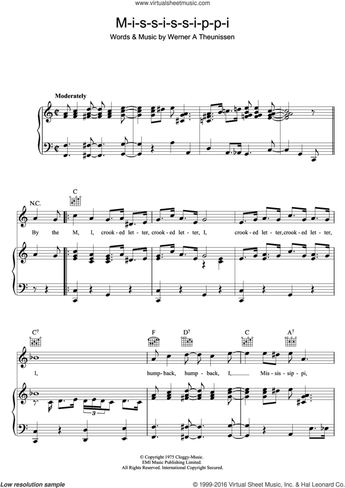 Mississippi sheet music for voice, piano or guitar by Ella Fitzgerald and Werner A Theunissen, intermediate skill level