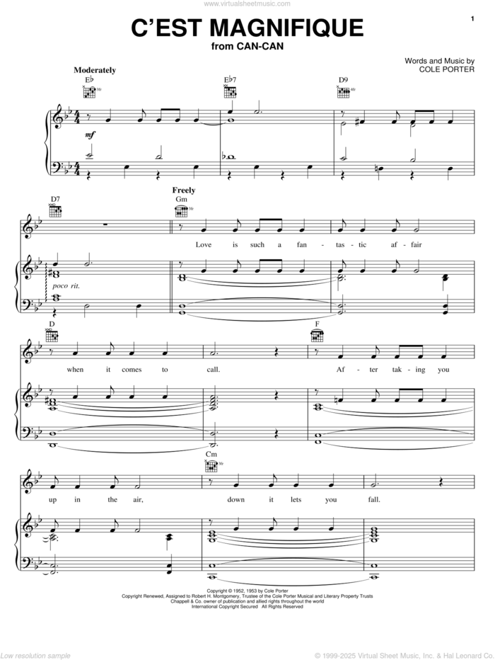 C'est Magnifique sheet music for voice, piano or guitar by Cole Porter, intermediate skill level