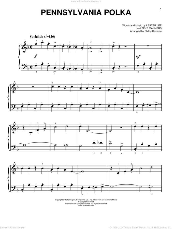 Pennsylvania Polka [Classical version] (arr. Phillip Keveren) sheet music for piano solo by Phillip Keveren, Lester Lee and Zeke Manners, easy skill level