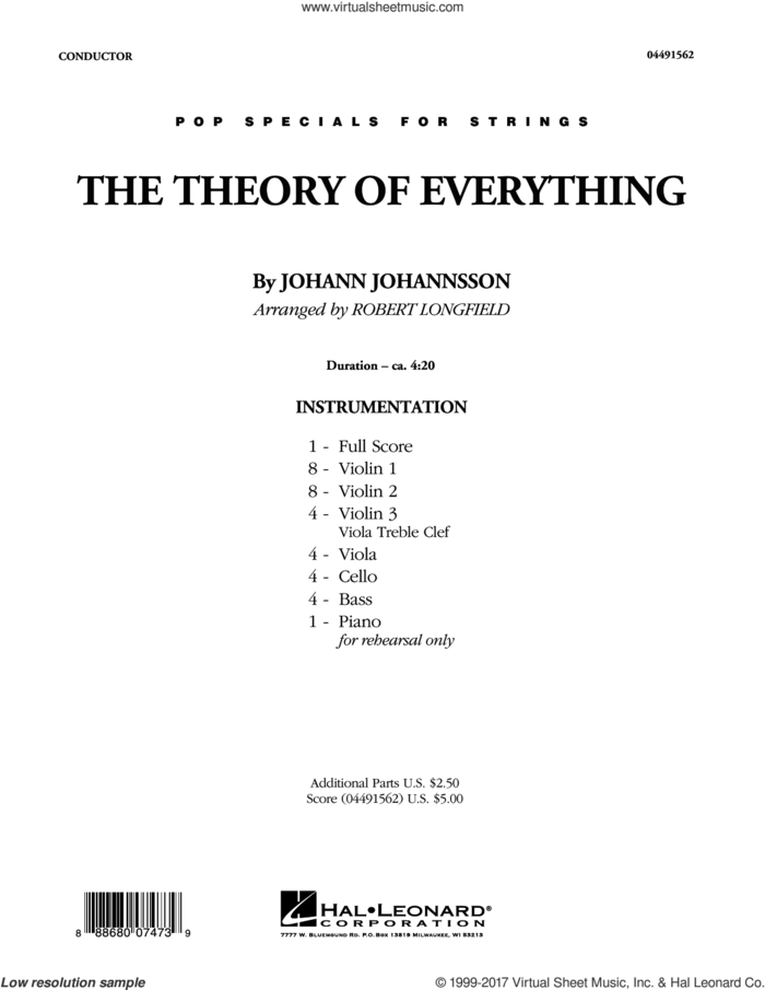 The Theory of Everything (COMPLETE) sheet music for orchestra by Robert Longfield and Johann Johannsson, classical score, intermediate skill level