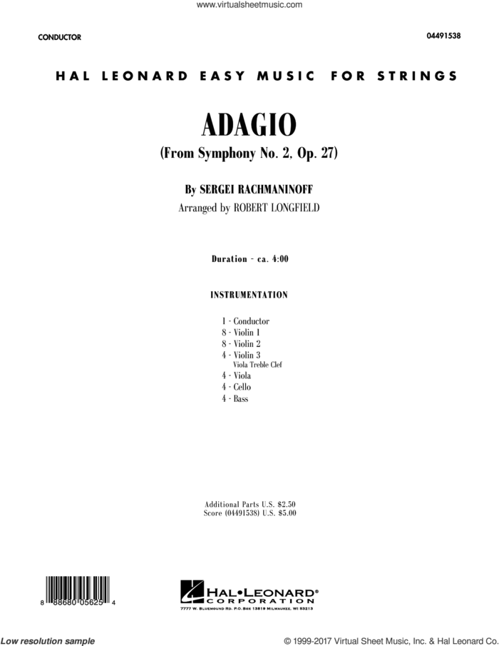 Adagio from Symphony No. 2 (COMPLETE) sheet music for orchestra by Robert Longfield and Serjeij Rachmaninoff, classical score, intermediate skill level