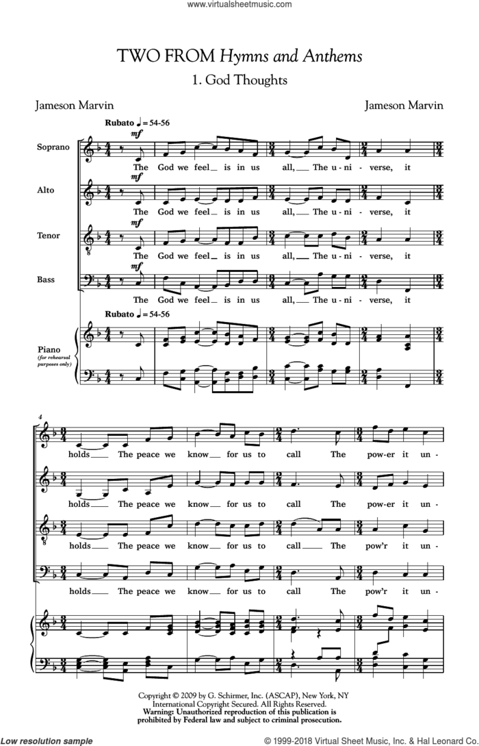 Two from 'Hymns and Anthems' sheet music for choir (SATB: soprano, alto, tenor, bass) by Jameson Marvin, intermediate skill level