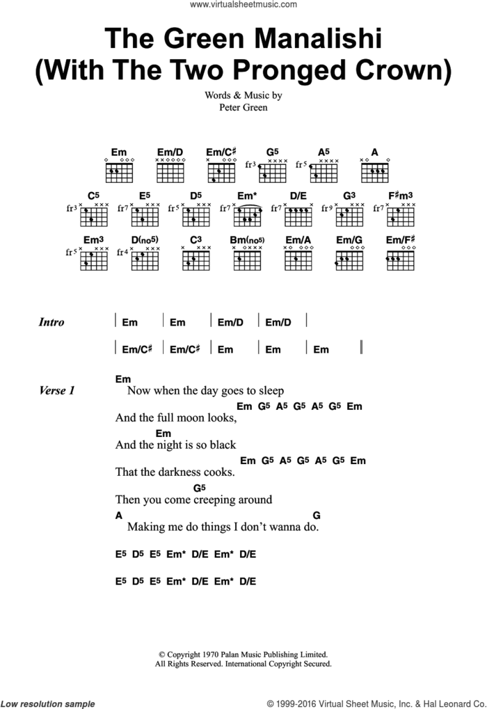 The Green Manalishi (With The Two Pronged Crown) sheet music for guitar (chords) by Fleetwood Mac and Peter Green, intermediate skill level